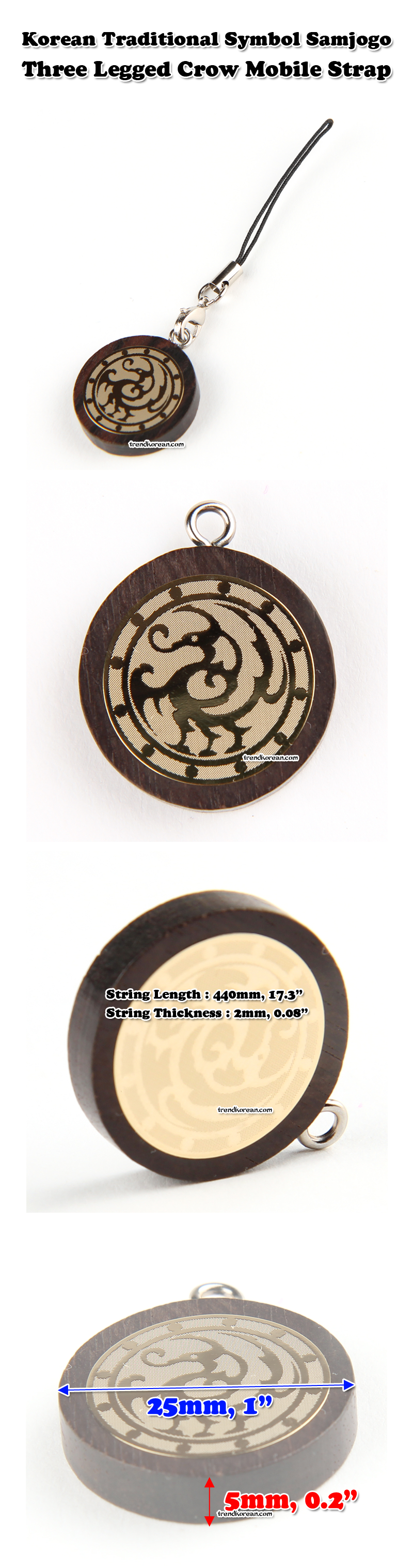 Korean Traditional Symbol Samjogo Three Legged Crow Pendant Mobile Strap